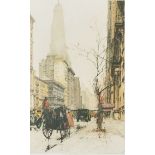 Luigi Kasimir (1881-1962) Austro-Hungarian. "New York, Park Avenue", Etching in colours, Signed in