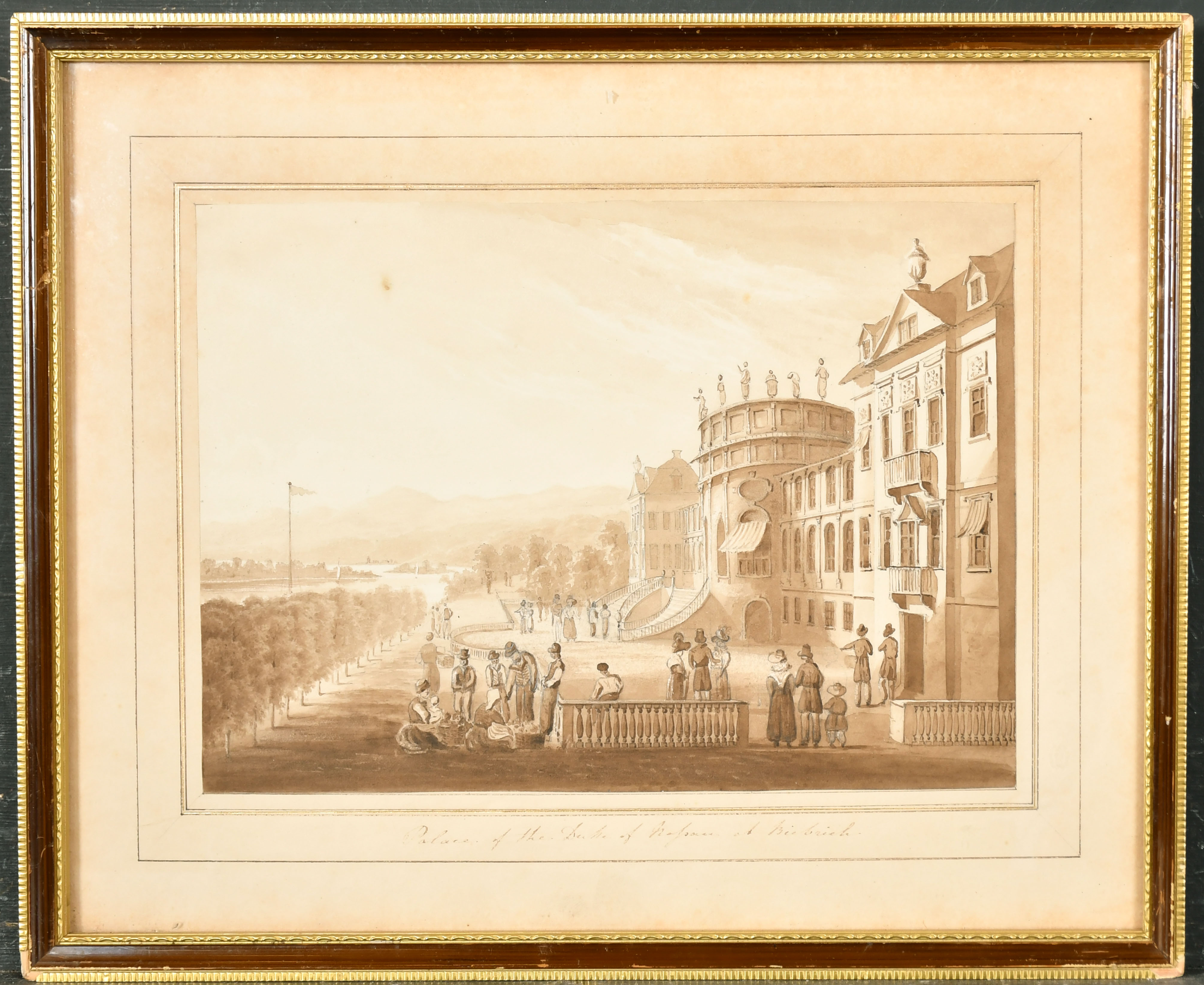 Early 19th Century English School. "The Palace of the Duke of Nassau at Biebrich", Ink and wash, - Image 2 of 14