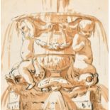 18th Century Italian School. Study of a Fountain with Cherubs, Watercolour and ink, Unframed 7" x