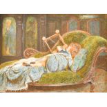 Arthur Boyd Houghton (1836-1875) British. A Sleeping Child on a Chaise Longue, Watercolour, Signed