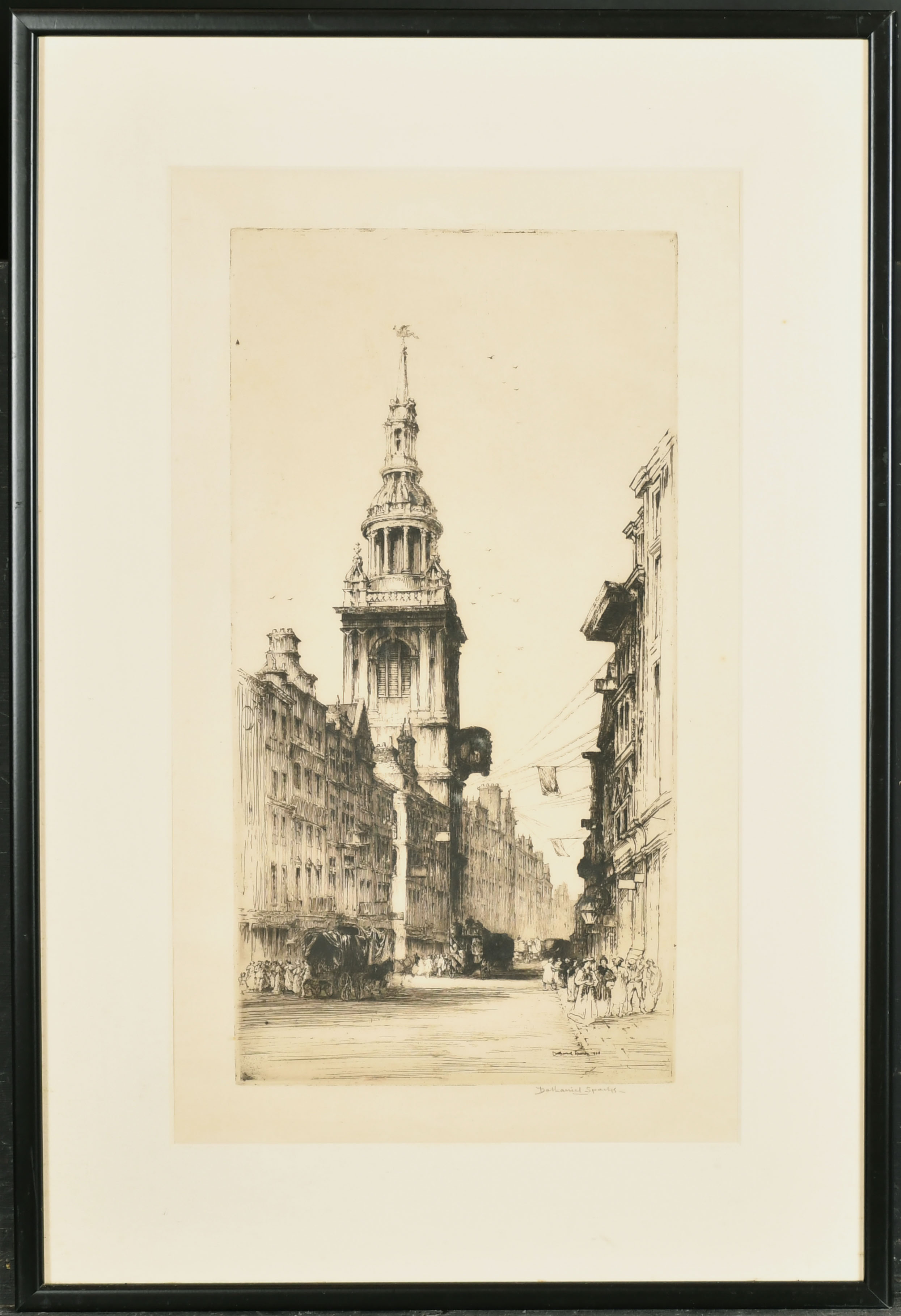 Nathaniel Sparks (1880-1957) British. "Bow Church, Cheapside", Etching, Signed in pencil, 15.25" x - Image 2 of 8