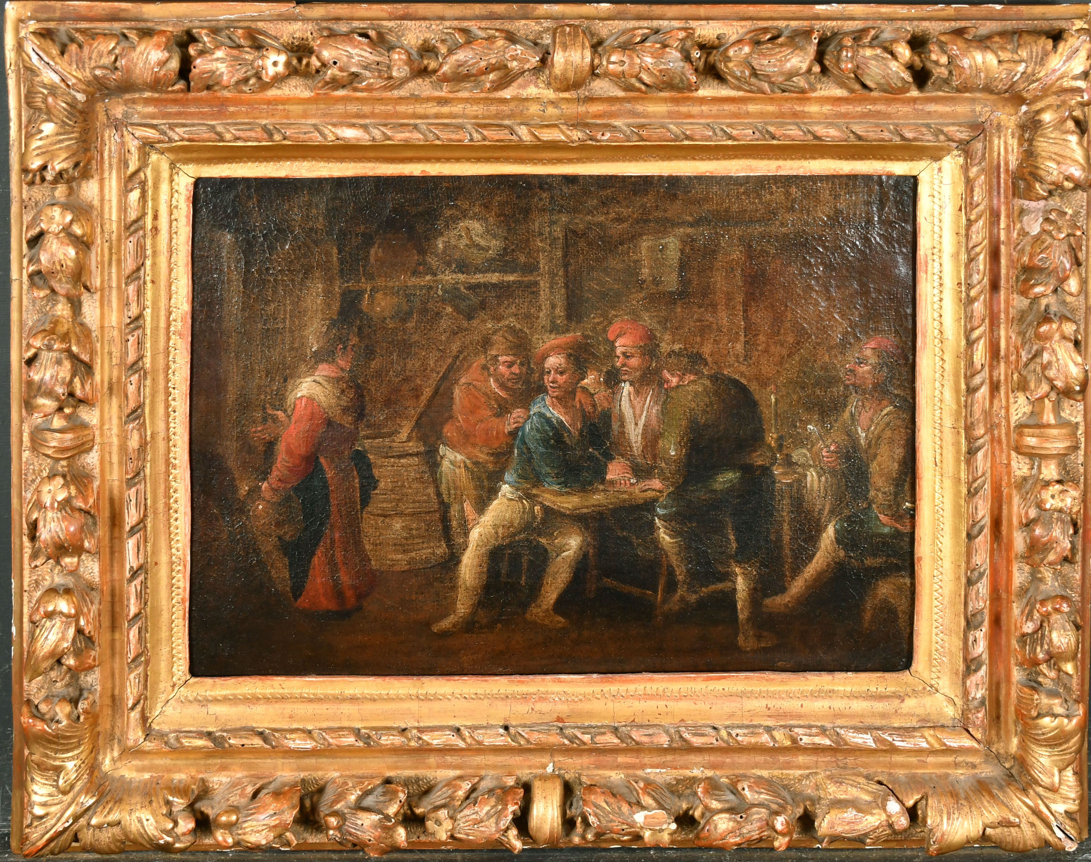 Late 18th Century Dutch School. Figures in a Tavern, Oil on canvas, in a carved giltwood frame, 11. - Image 2 of 3