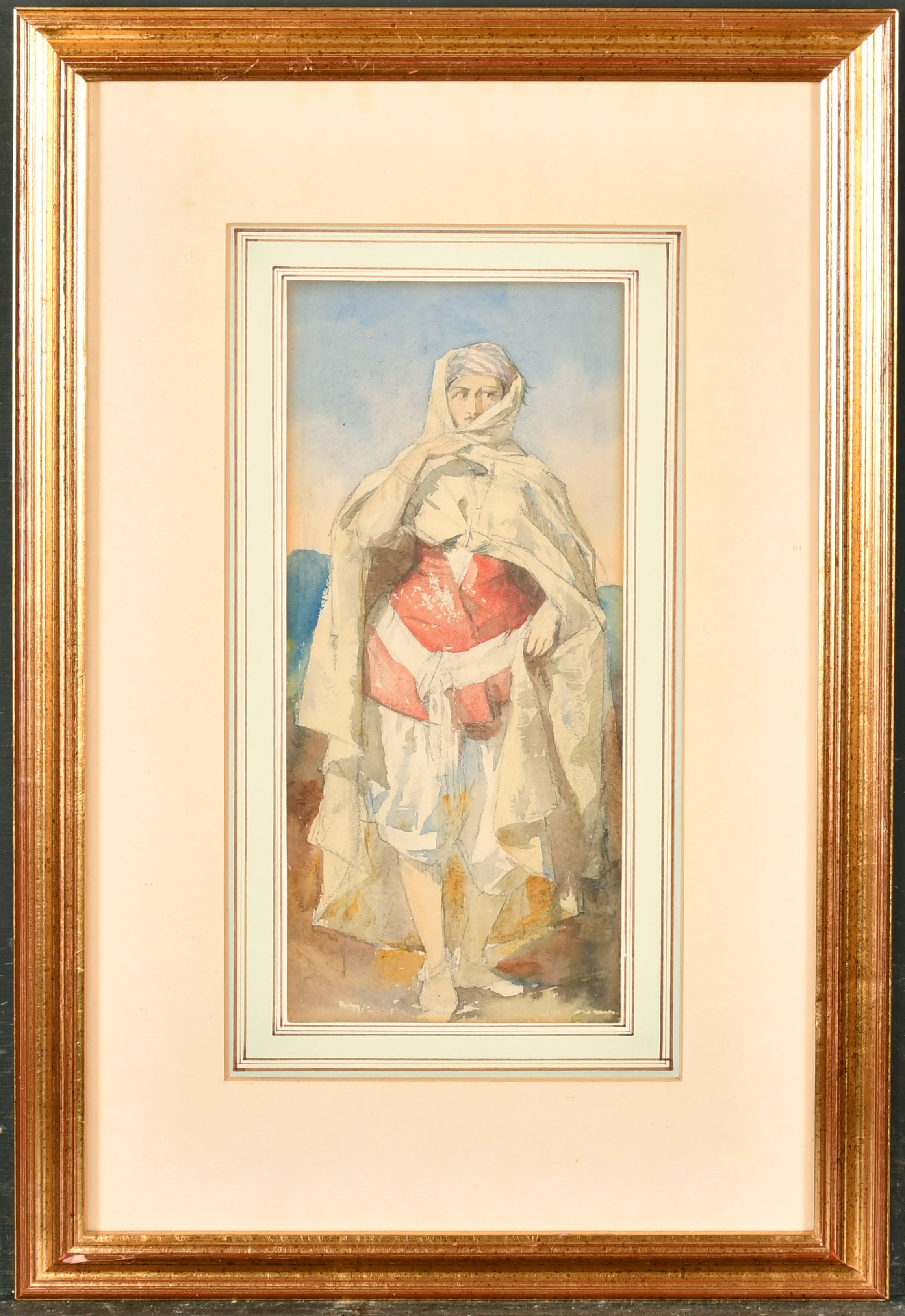 Attributed to John Absolon (1815-1895) British. 'A North African Beauty', Watercolour and pencil, - Image 2 of 4