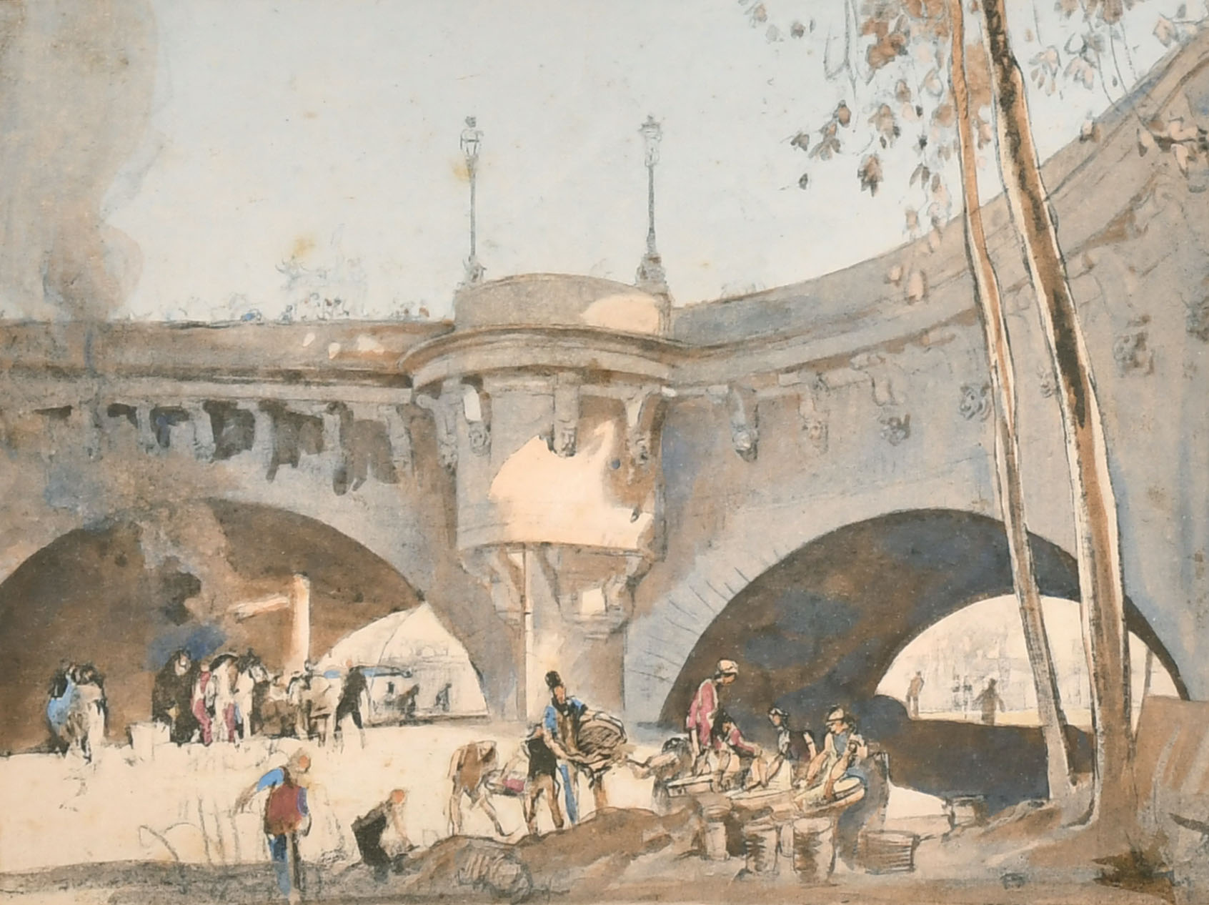 Frank Brangwyn (1867-1956) British. "The Pont Neuf, Paris", Watercolour, Signed with initials,