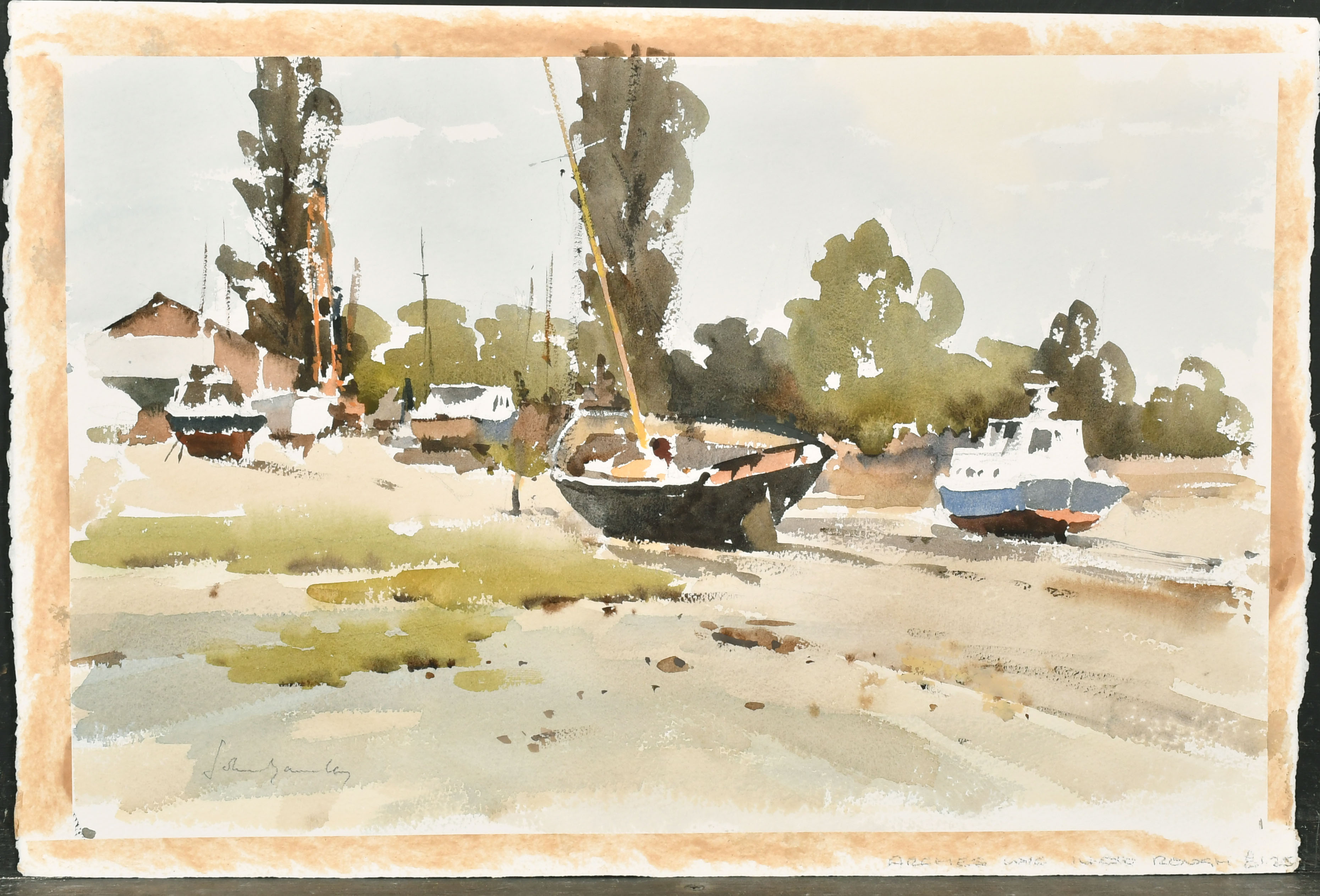 John Yardley (1933- ) British. An Estuary Scene at Low Tide, Watercolour, Signed in pencil, Unframed - Image 3 of 5