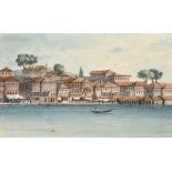 19th Century English School. A Scene on the Bosphorus, Watercolour, Unframed 5.5" x 9" (14 x 22.8cm)
