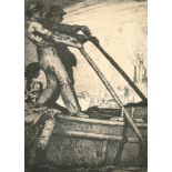 Leslie Moffat Ward (1888-1978) British. "Thames Bargemen", Aquatint, Signed, dated 1920 and numbered