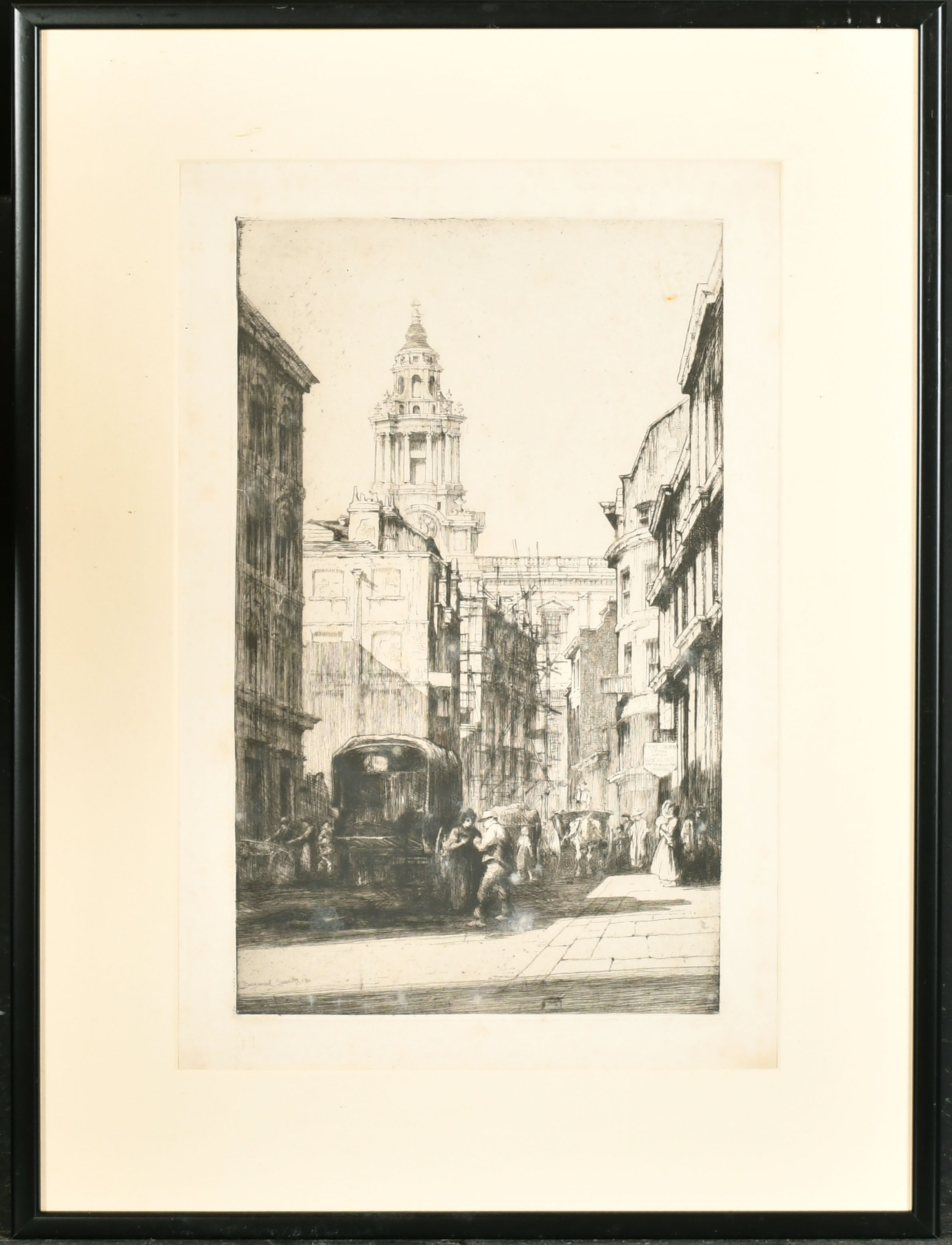 Nathaniel Sparks (1880-1957) British. "Bow Church, Cheapside", Etching, Signed in pencil, 15.25" x - Image 3 of 8