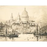 Albany E Howarth (1872-1936) British. "St. Paul's from the River Thames", Etching, Signed in pencil,