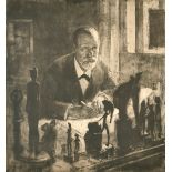 Max Pollak (1886-1950) Czech. Portrait of Sigmund Freud at his Desk, 1914, Etching, Signed and