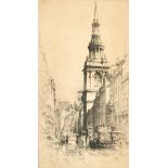 Sydney R Jones (1881-1966) British. "St Mary-Le-Bow, Cheapside", Etching, Signed and inscribed in