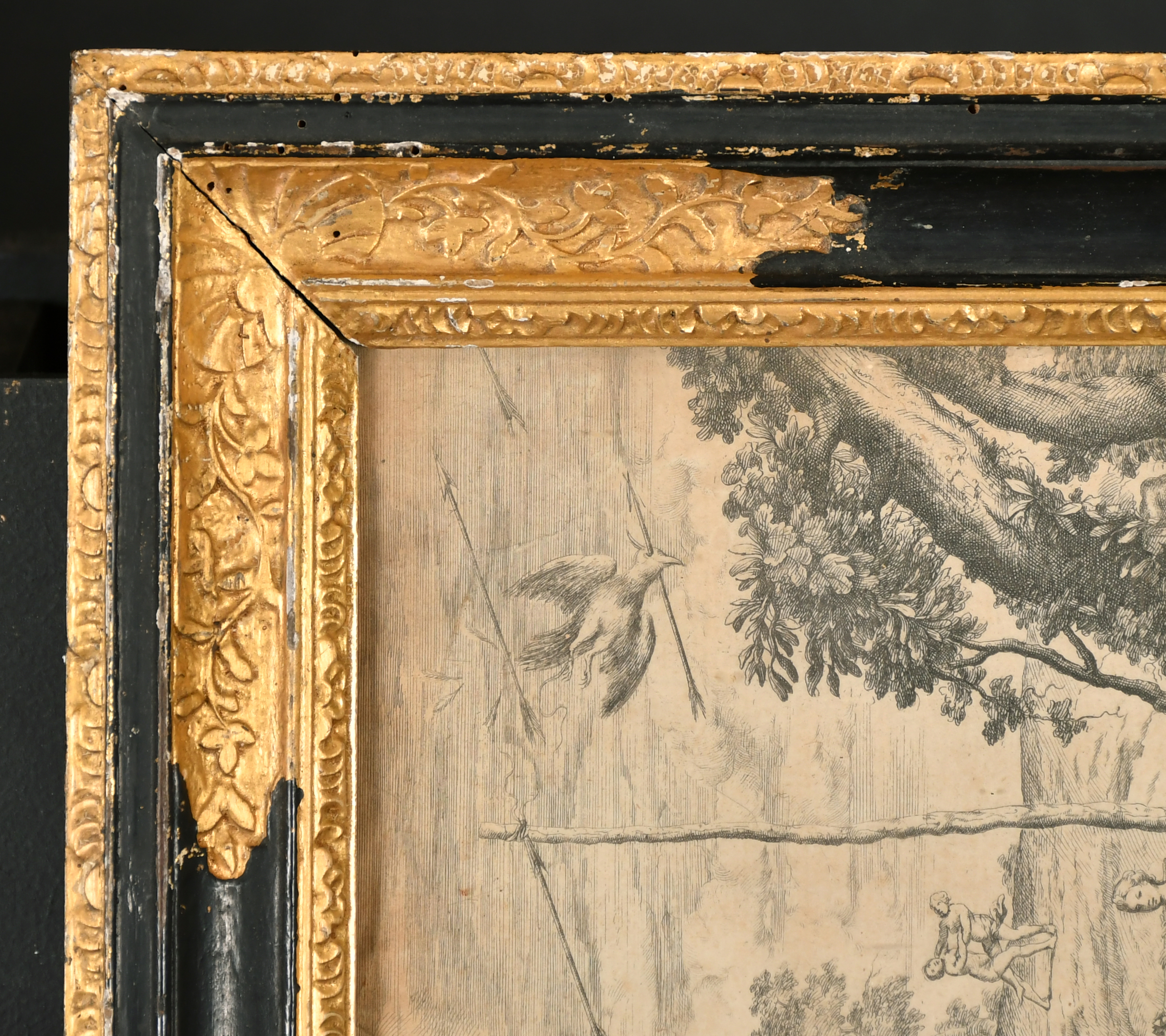 18th Century English School. A Carved Giltwood and Black Painted Frame, with inset glass and