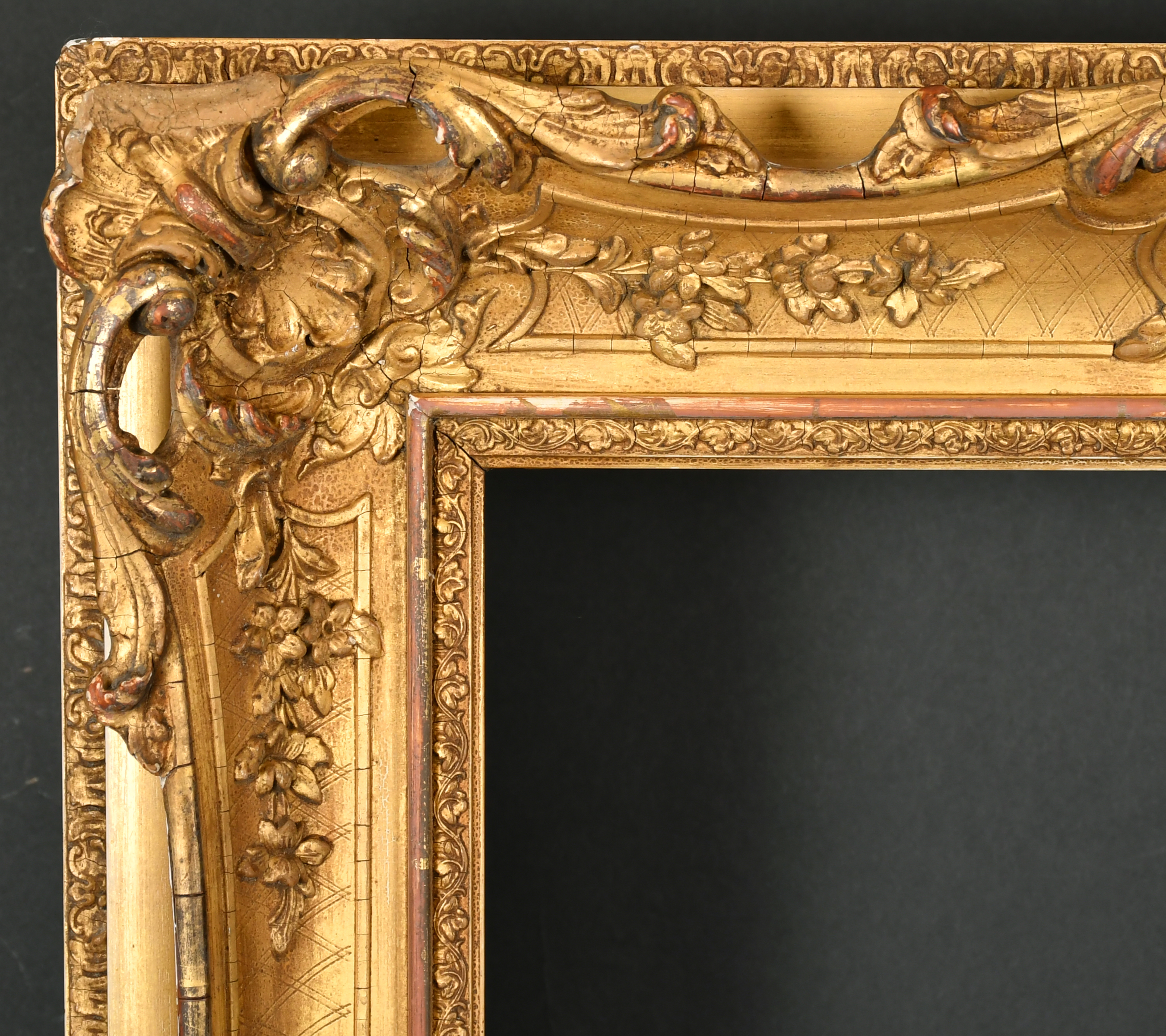 19th Century English School. A Gilt Composition Frame, with swept and pierced centres and corners,