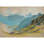 William Linnell (1826-1906) British. A Mountainous Landscape, Pastel, Inscribed on a label verso,