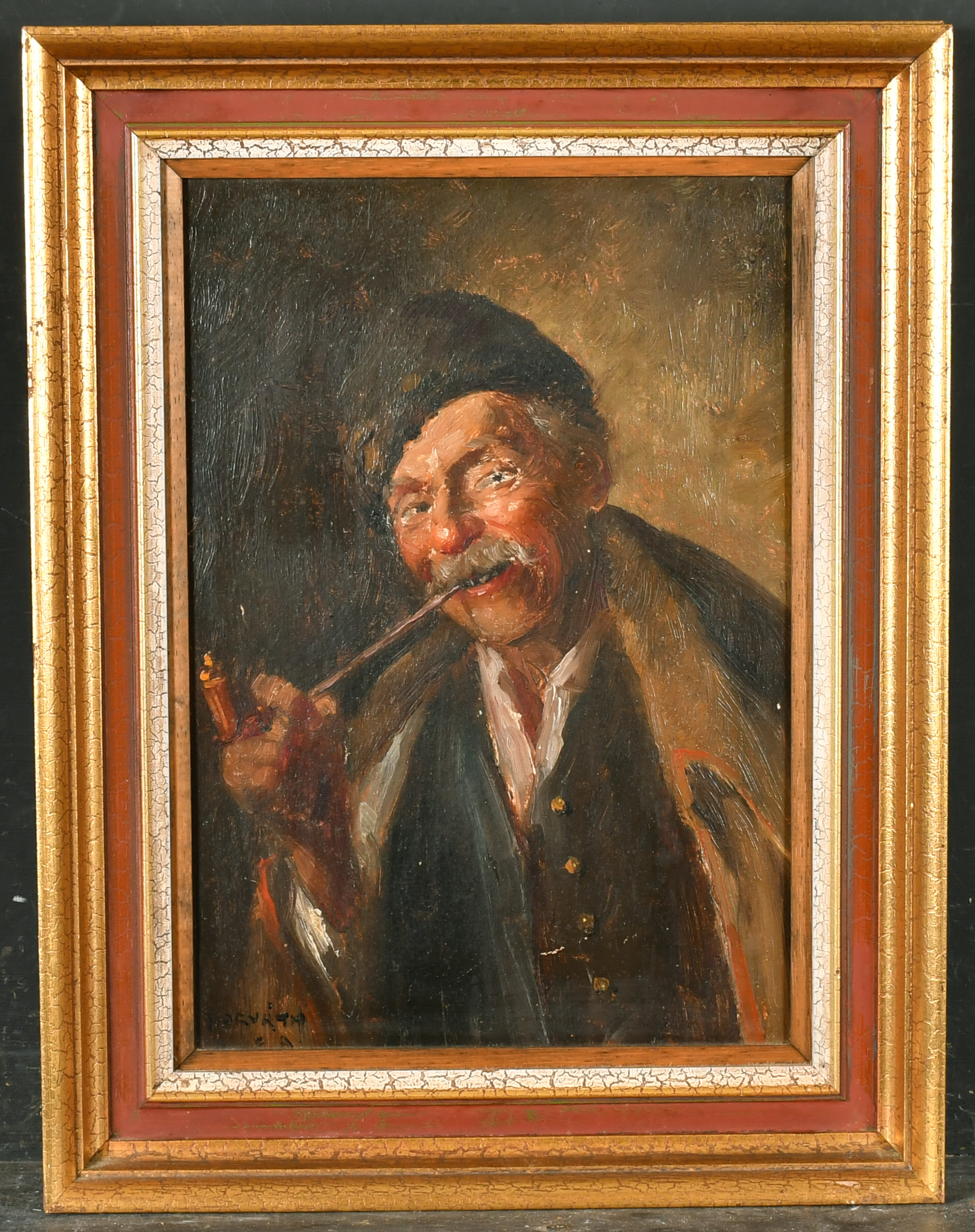 Jeno Ring Kasznar (1875-1944) Hungarian. Head Study of a Man with a Moustache, Oil on board, Signed, - Image 3 of 8