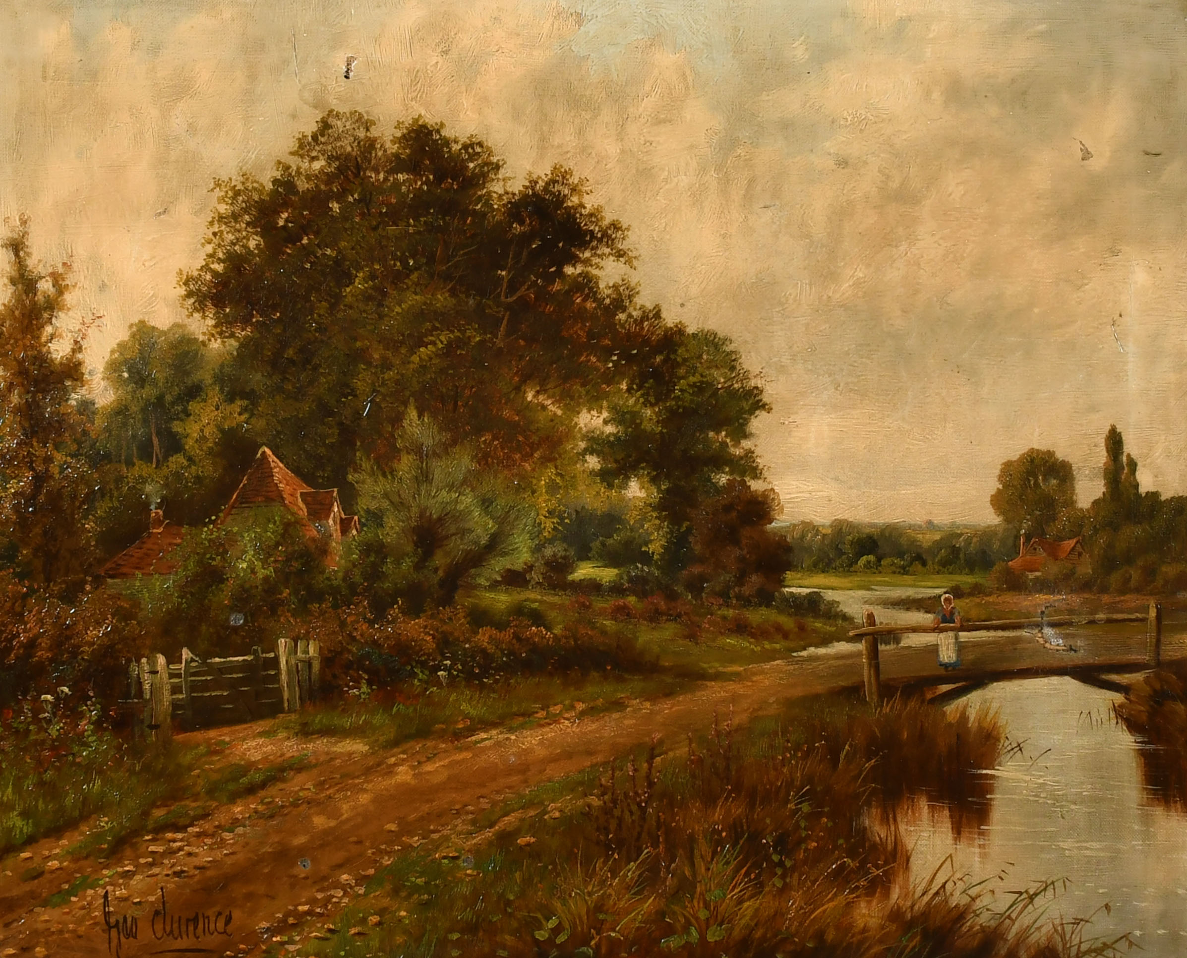 George Clemence (19th-20th Century) British. A River Landscape with a Cottage, Oil on canvas,