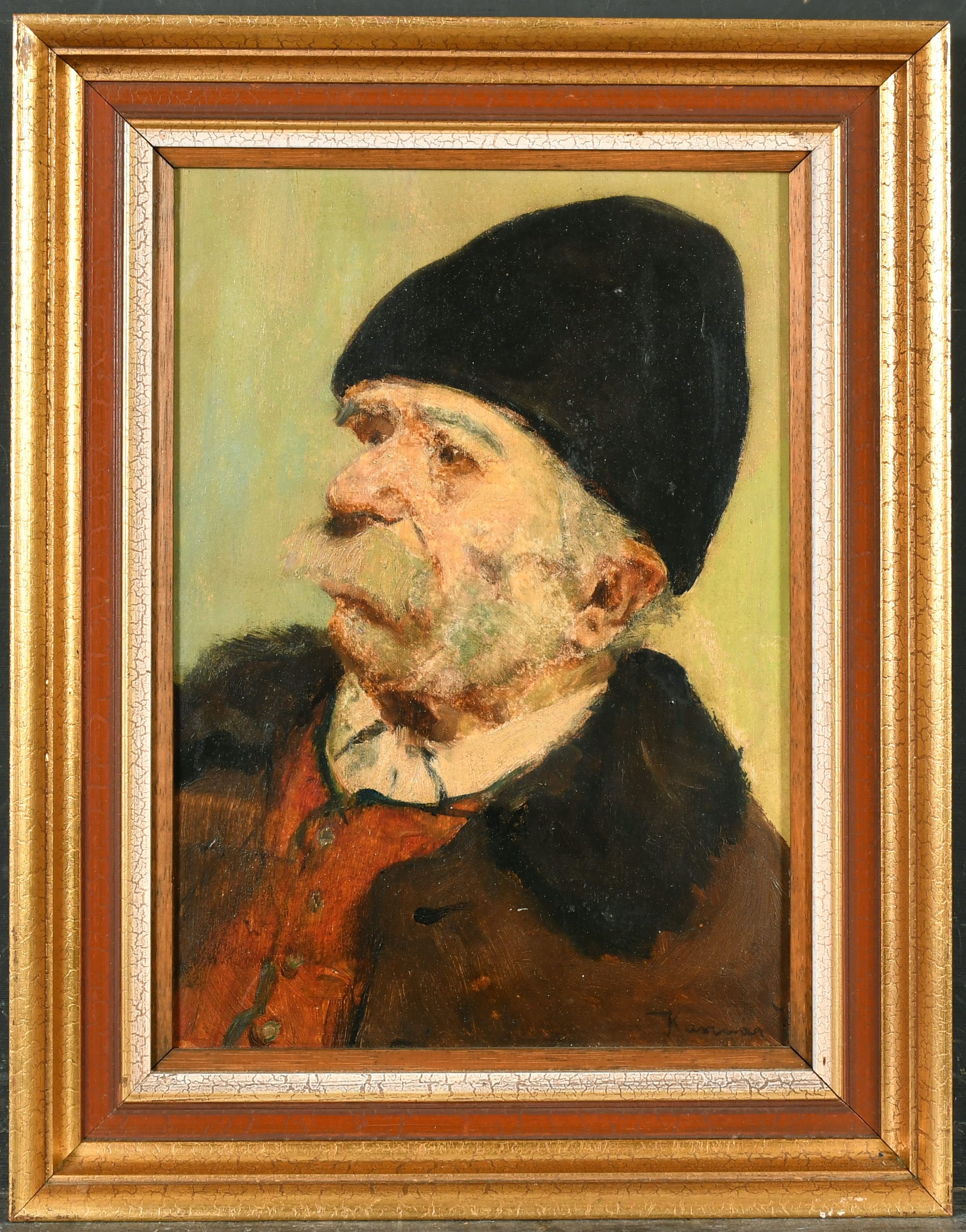 Jeno Ring Kasznar (1875-1944) Hungarian. Head Study of a Man with a Moustache, Oil on board, Signed, - Image 2 of 8