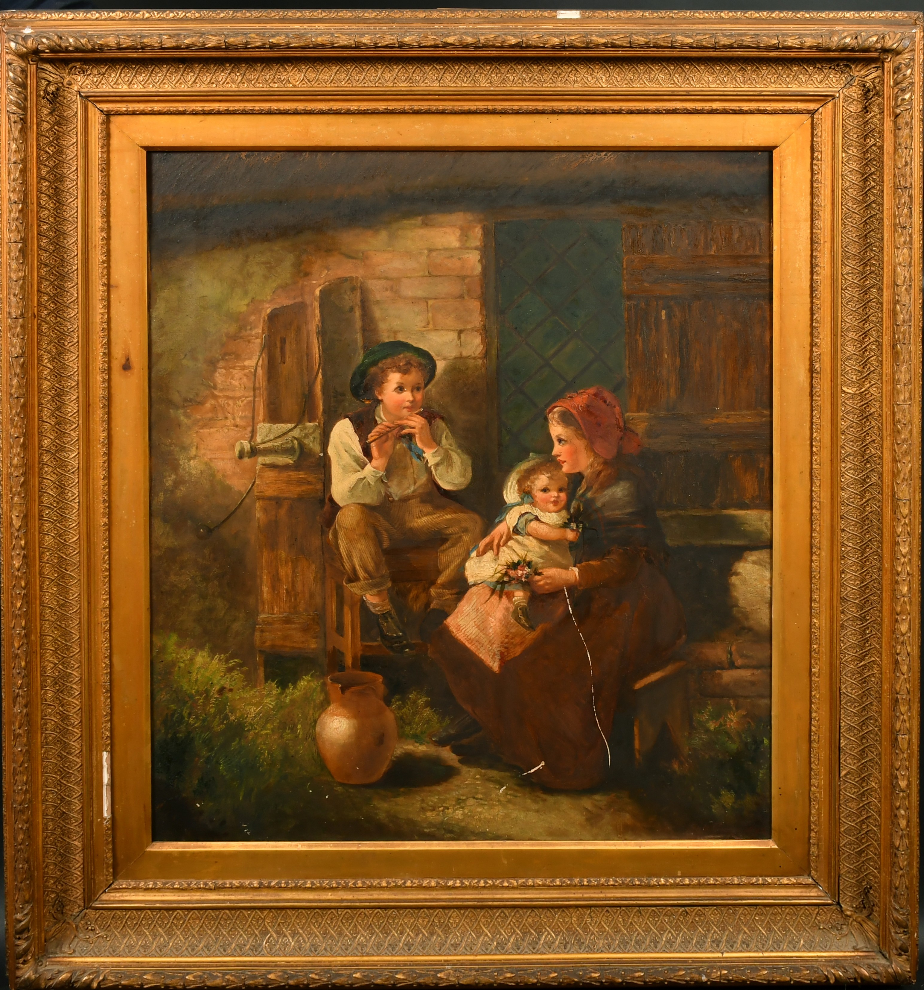 Kate Gray (act.1864-1931) British. Children by a Cottage Door, Oil on canvas, Signed and dated 1872, - Image 2 of 4