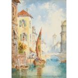 Andrea Vasari (1873-1961) Italian. A Venetian Backwater, Watercolour, Signed, 15" x 10.75" (38.1 x