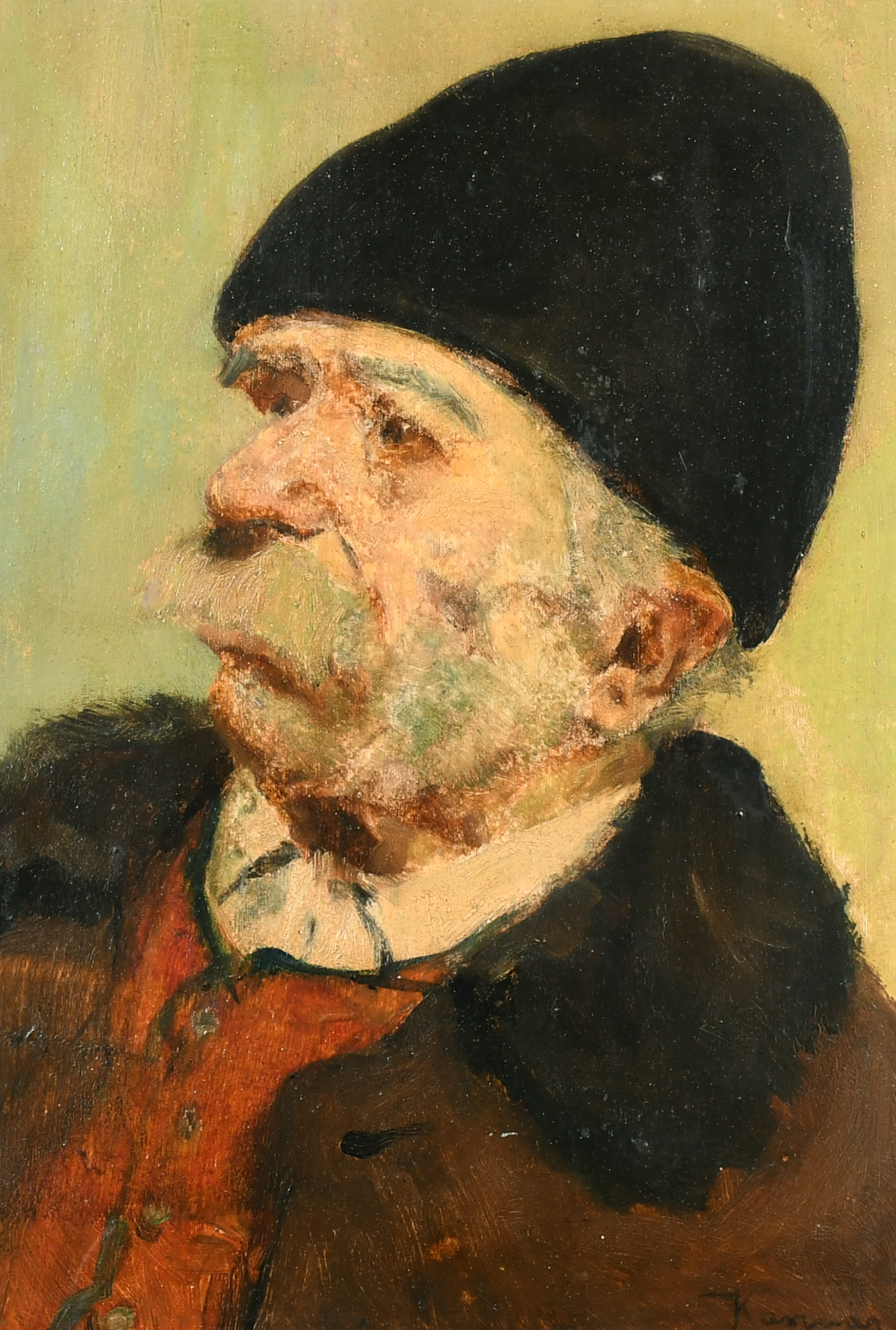 Jeno Ring Kasznar (1875-1944) Hungarian. Head Study of a Man with a Moustache, Oil on board, Signed,