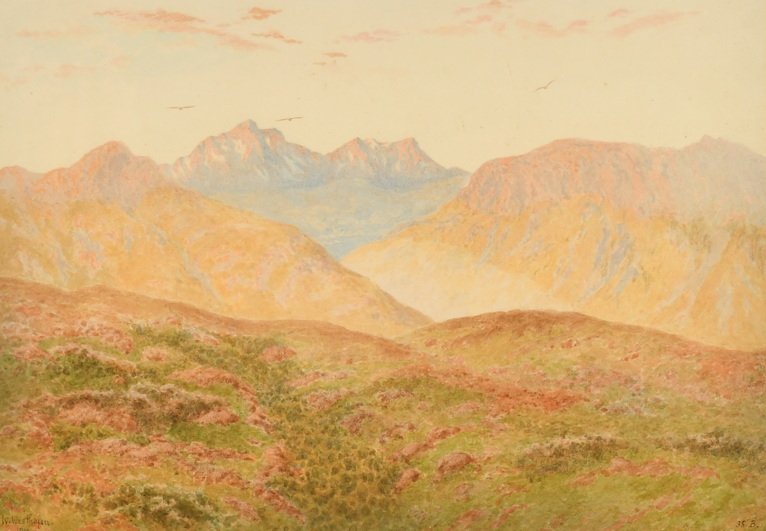 William Westhofen (1842-1925) German. ' A Winter Sunset near Swellendam", Watercolour, Signed,