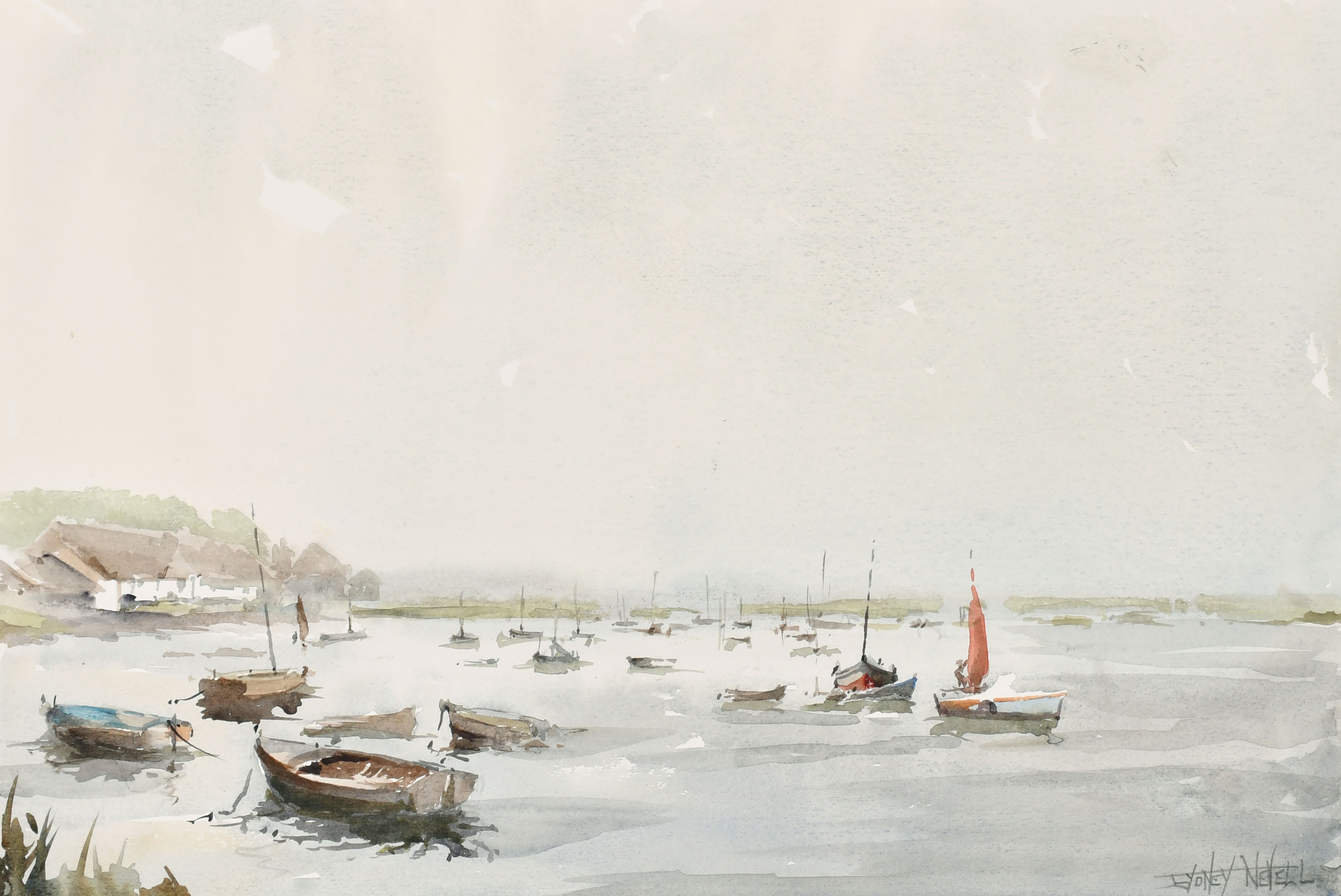 Sydney Nevell (20th Century) British. Boats in an Estuary, Watercolour, Signed in pencil, Unframed