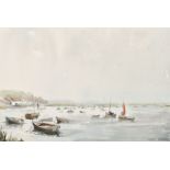 Sydney Nevell (20th Century) British. Boats in an Estuary, Watercolour, Signed in pencil, Unframed