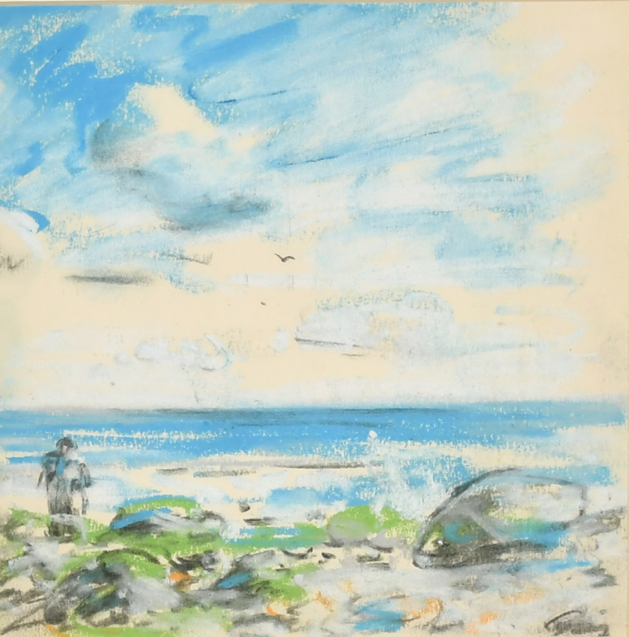 Peter Wishart (1846-1932) British. "On the Beach", Pastel, Inscribed on labels verso, 6.75" x 6.