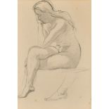 Alfred Emile Leopold Stevens (1823-1906) Belgian. A Seated Nude, Pencil, Mounted, unframed 12" x 8.