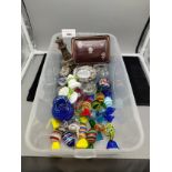 Box of art glass sweets , other collectable interesting items etc .