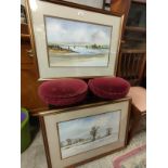 Pair of water colours of scottish scenes depicting loch scene and winter highland scene signed R