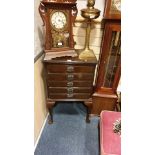 Lovely edwardian music sheet fall front 5 drawer chest on Queen Anne legs with brass Art nouveau