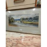 Large Water colour bridge and river signed Brian Irwin