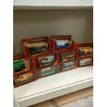 Shelf of match box yesteryears advertising trucks .