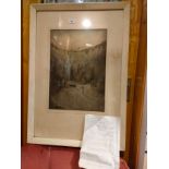 Watercolour of Rubi slaw quarry Aberdeen with document with painting of history of king Robert II of