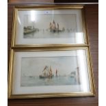 Pair of water colour boat scene water colours signed by E Parrini.