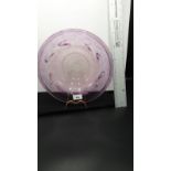 Large monart glass bowl with purple adventurine swirls 30cm diameter.
