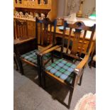 Beautiful Pair of 19th century Oak arm chairs in tartan uphostery .