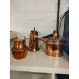 Victorian copper watering can, antique copper coffee pot in the style of Christopher dresser