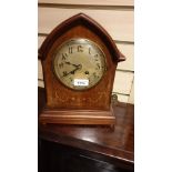 Large Stunning Edwardian inlaid clock with pendulum Archaic top leading to beautiful inlaid swags on