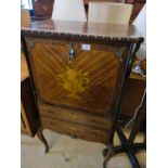 Edwardian inlaid cabinet on brass support . needs some attention.