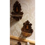 Pair of Edwardian ornate carved wall shelves with Edwardian Cameo inlaid lady pictures .