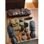 Lot of collectable wooden items includes wooden sculpture and arts and crafts Scottish secret box