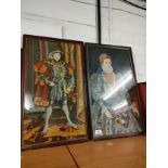 Pair of antique tapestries of king Henry and other.