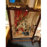 Beautiful Large Victorian Fire screen depicting Royalty scene carved .