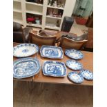 Large selection of Victorian blue and white platters.