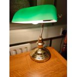 Vintage Green glass shaded brass desk light .