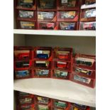 Shelf of matchbox yesteryear cars and Van models..