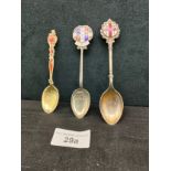 Norweigan enamel silver spoon , together with 2 silver hall marked novelty spoons .