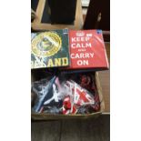 Box of miscellaneous flags , new items etc.